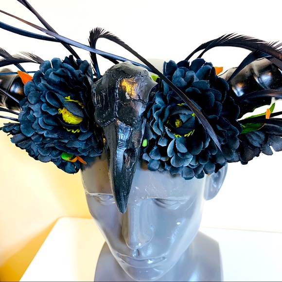 Raven Skull Devil Long Horn Headband Black main image 5